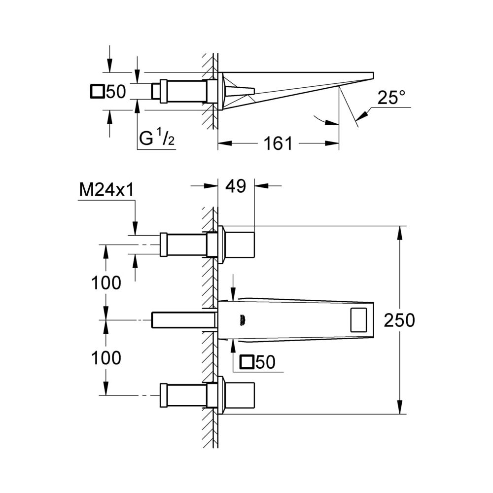 Grohe Allure Brilliant 3-Loch-Waschtischbatterie, 1/2", Wandmontage, 161mm Ausladung, Hard Graphite,... GROHE-20346A00  (Abb. 3)