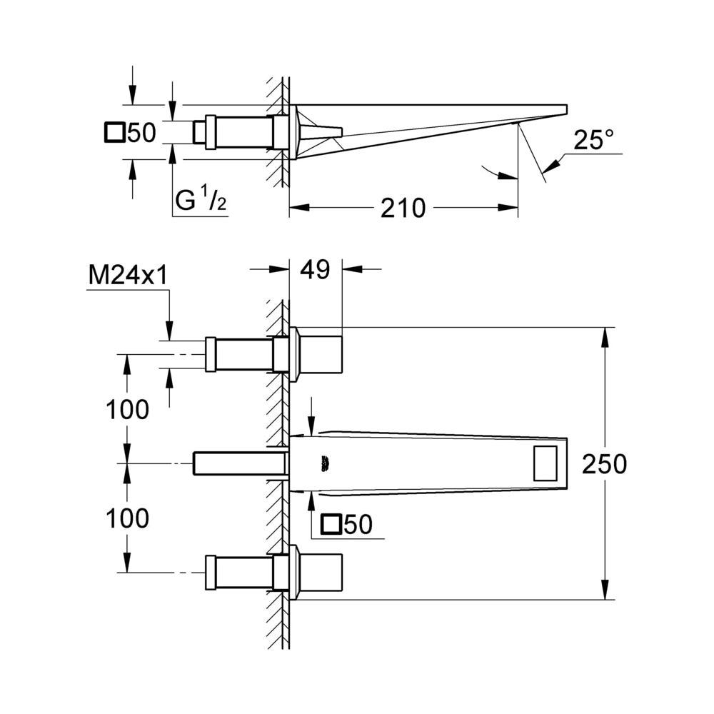 Grohe Allure Brilliant 3-Loch-Waschtischbatterie, 1/2", Wandmontage, 210mm Ausladung, Hard Graphite,... GROHE-20348A00  (Abb. 3)
