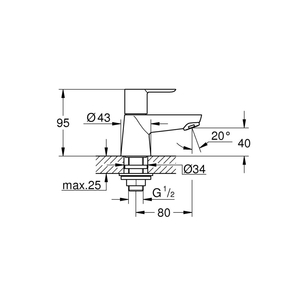 Grohe BauEdge Waschtisch-Standventil, 1-Loch-Montage, 5,7l/min, Chrom, 20421000... GROHE-20421000 4005176934353 (Abb. 3)