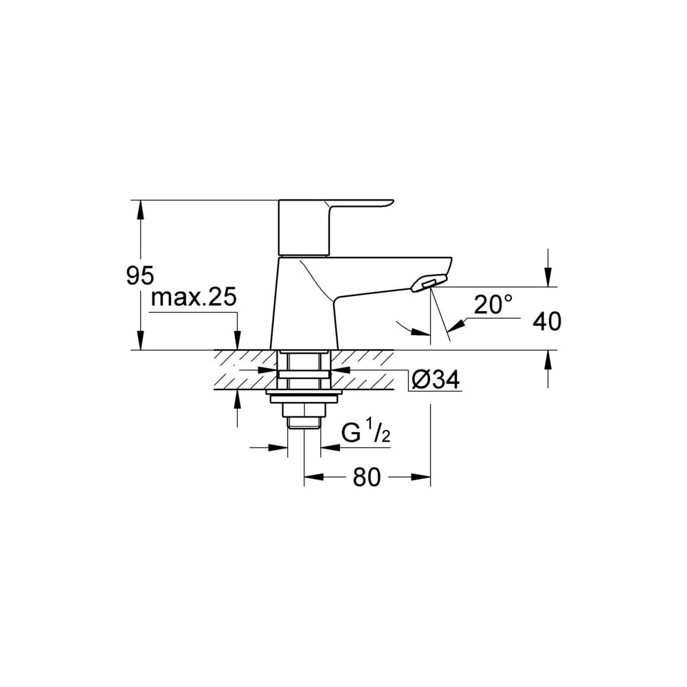 Grohe BauLoop Standventil, XS-Size, 1-Loch-Montage, Chrom, 20422000... GROHE-20422000  (Abb. 3)