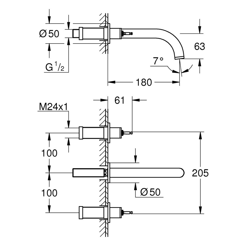 Grohe Atrio Private Collection 3-Loch-Waschtischbatterie, Wandmontage, für Hebelgriffe,... GROHE-20587MG0 4005176944154 (Abb. 3)