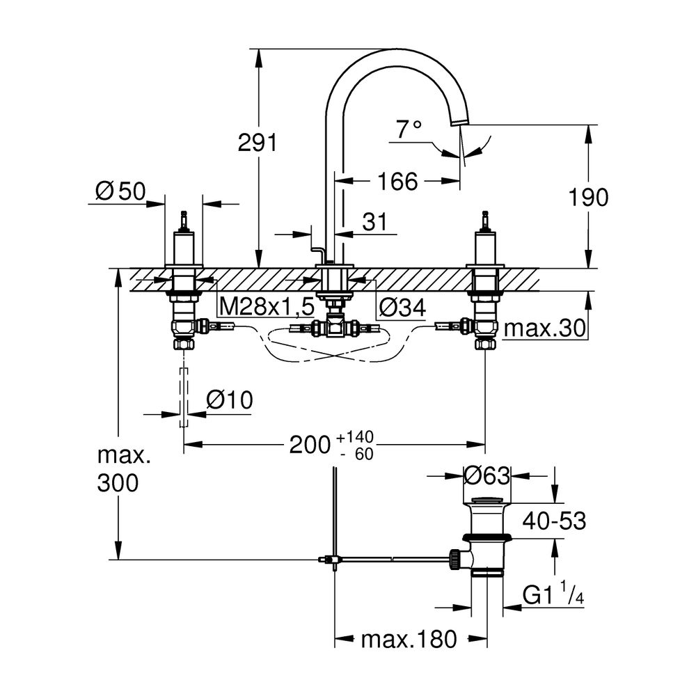 Grohe Atrio PC 3-Loch-Waschtischbatterie Cool Sunrise gebürstet für Hebelgriffe, Zugsta... GROHE-20593GN0 4005176511394 (Abb. 3)