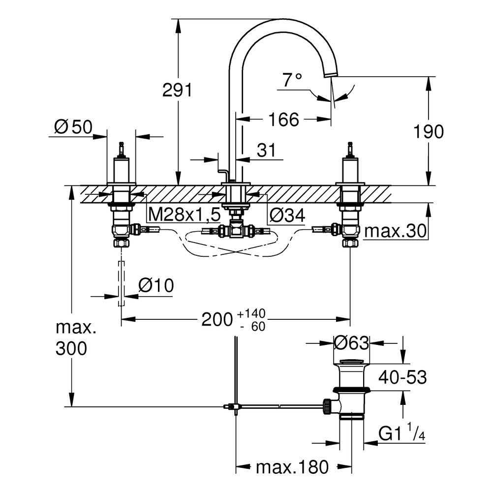 Grohe Atrio Private Collection 3-Loch-Waschtischbatterie, für Hebelgriffe, Zugstangen-A... GROHE-20593KF0 4067393056942 (Abb. 3)