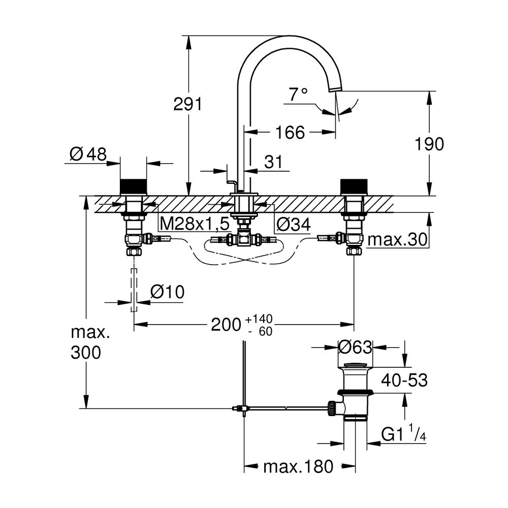 Grohe Atrio PC 3-Loch-Waschtischbatterie Warm Sunset gebürstet Knopfbetätigung, Zugstan... GROHE-20595DL0 4005176499234 (Abb. 3)