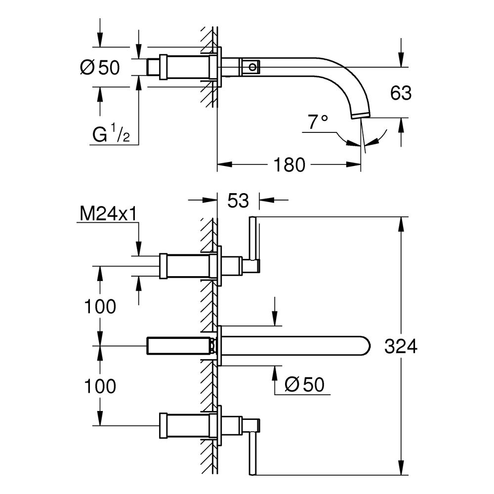 Grohe Atrio 3-Loch-Waschtisch-Wandbatterie, Fertigmontageset für 29 025 002, mit Hebelg... GROHE-20662KF0 4067393056690 (Abb. 3)