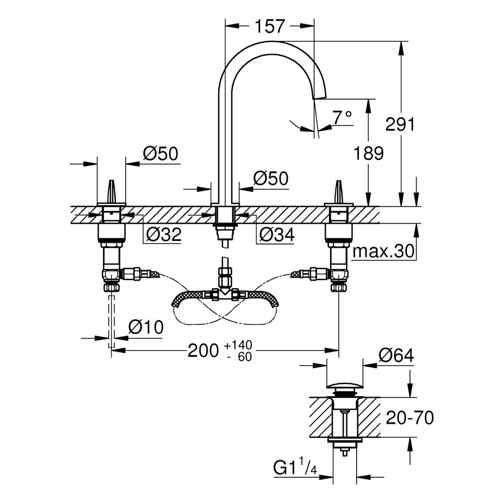 Grohe Atrio Icon 3D 3-Loch-Waschtisch-Standbatterie, EcoJoy, Push-open Ablaufgarnitur 1... GROHE-20664SD0 4005176763243 (Abb. 2)