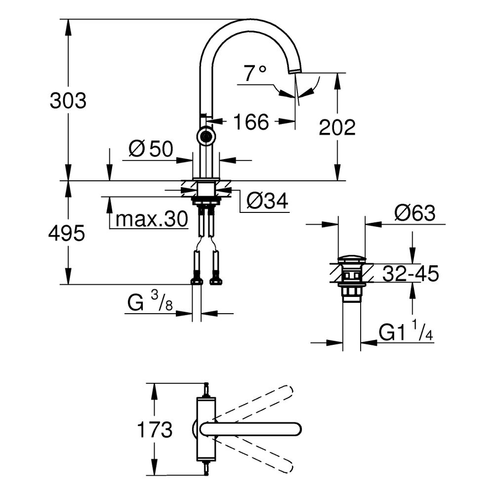 Grohe Atrio Private Collection Waschtisch-Einlochbatterie, L-Size, für Hebelgriffe, Zug... GROHE-21134KF0 4067393056881 (Abb. 3)