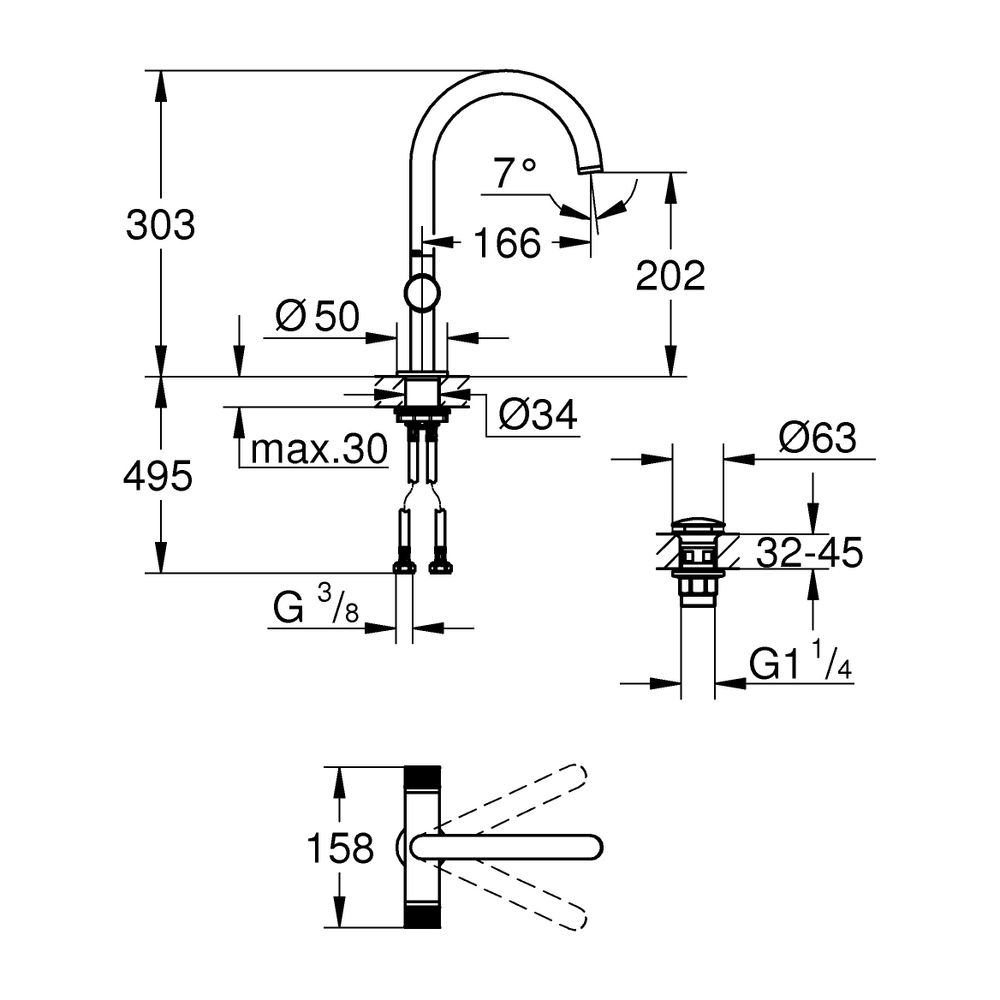 Grohe Atrio PC Waschtisch-Einlochbatterie L-Size, Warm Sunset gebürstet Knopfbetätigung... GROHE-21138DL0 4005176510533 (Abb. 3)