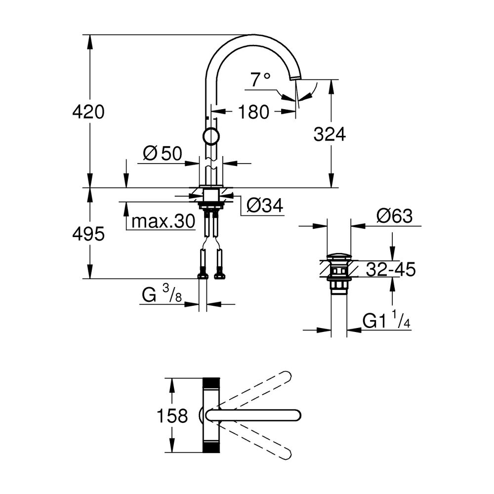 Grohe Atrio PC Waschtisch-Einlochbatterie XL-Size, Cool Sunrise gebürstet, Knopfbetät.,... GROHE-21142GN0 4005176509872 (Abb. 3)