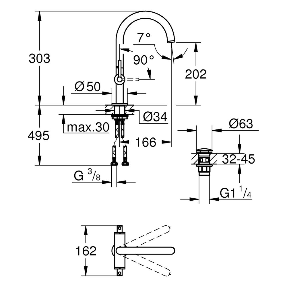 Grohe Atrio Waschtisch-Einlochbatterie, L-Size, mit Hebelgriffen, Push-open Ablaufgarni... GROHE-21145MS0 4005176945656 (Abb. 3)