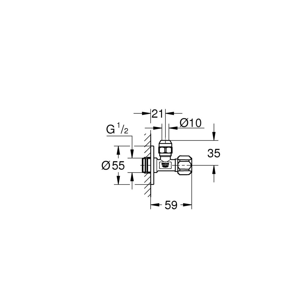 Grohe Eckventil 1/2x3/8, Rosette, Quetschverschraubung 10mm, selbstdichtend, Chrom, 2202300M... GROHE-2202300M  (Abb. 3)