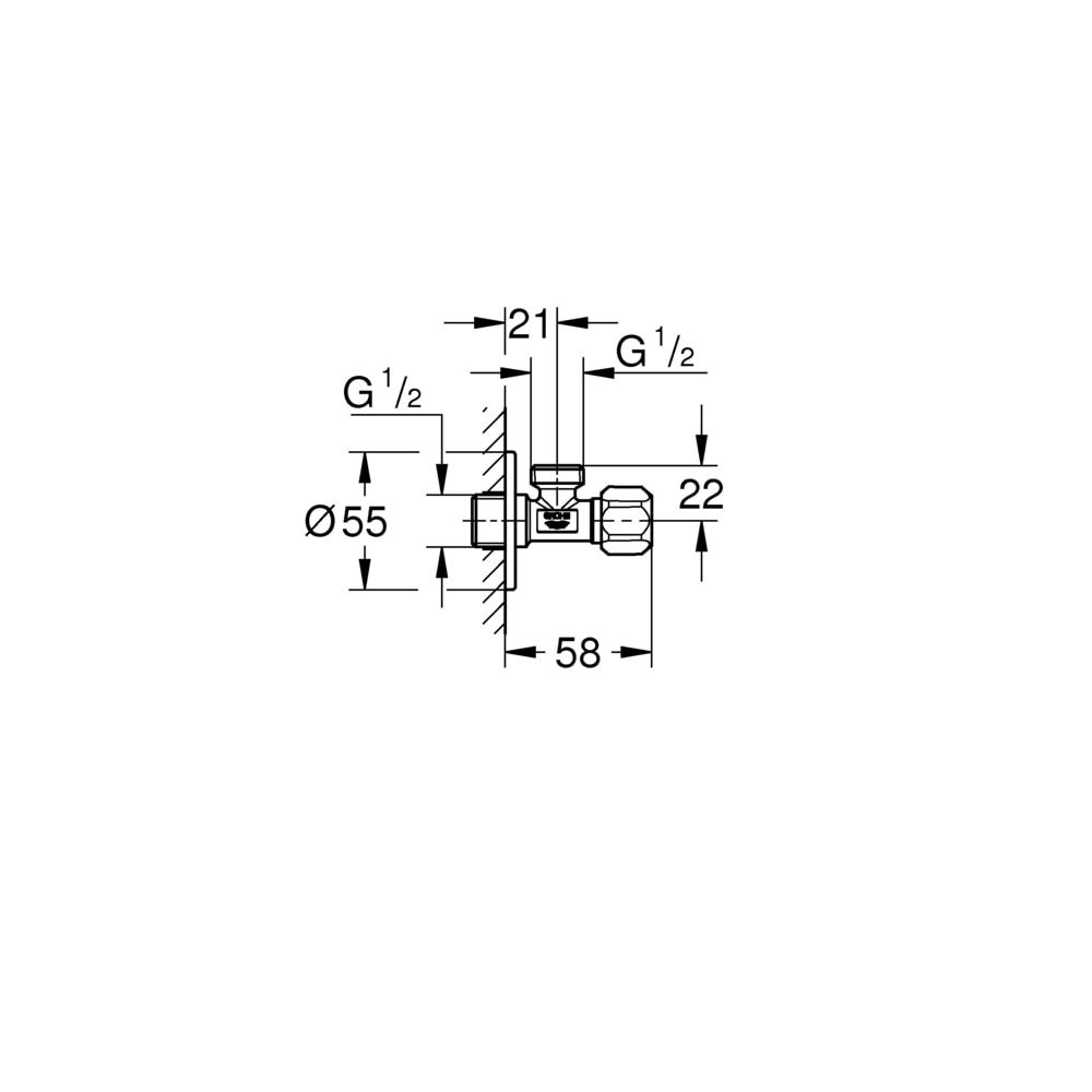 Grohe Eckventil 1/2", Schubrosette aus Metall, Abgang 1/2", Chrom, 2202500M... GROHE-2202500M  (Abb. 3)