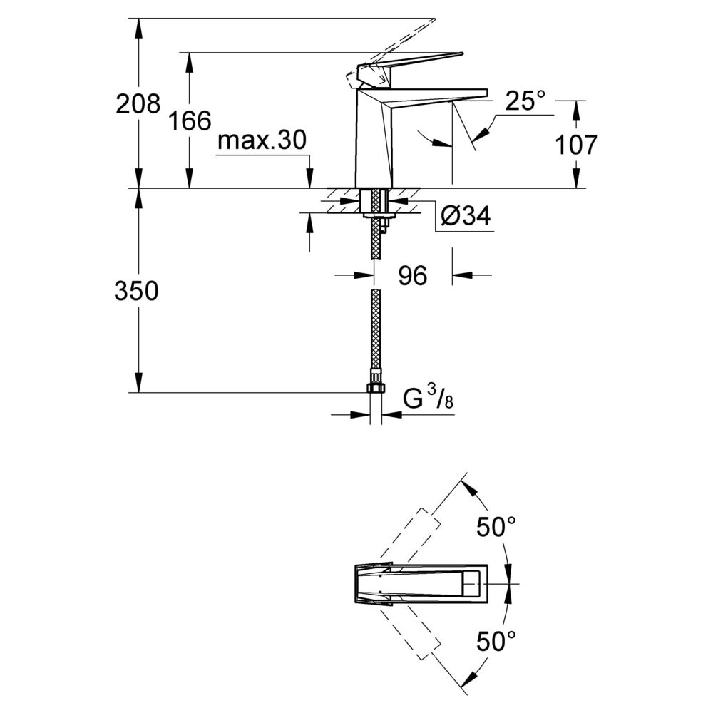 Grohe Allure Brilliant Einhand-Waschtischbatterie, 1/2", M-Size, glatter Körper, Hard Graphite, 2303... GROHE-23033A00  (Abb. 3)