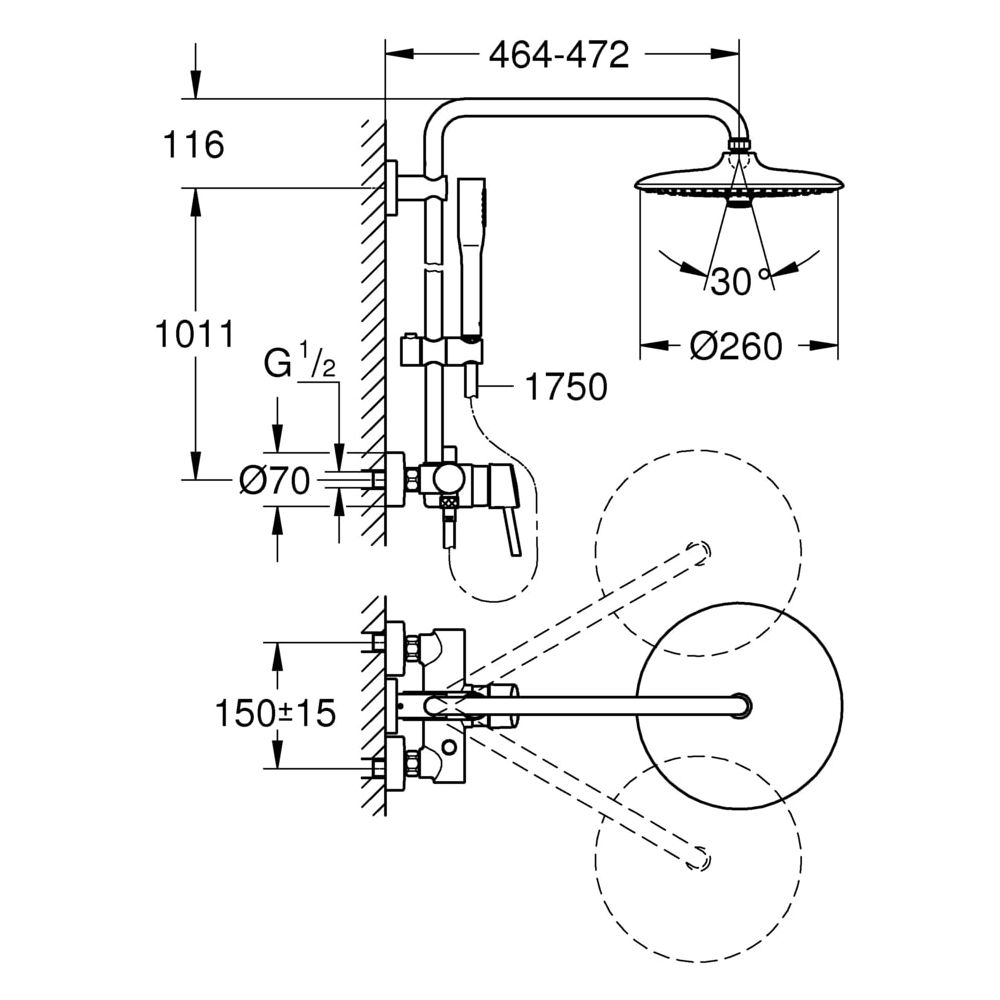 Grohe Euphoria Concetto Duschsystem 260, Einhandmischer für die Wandmontage, mit Einhandmischer und ... GROHE-23061002  (Abb. 3)