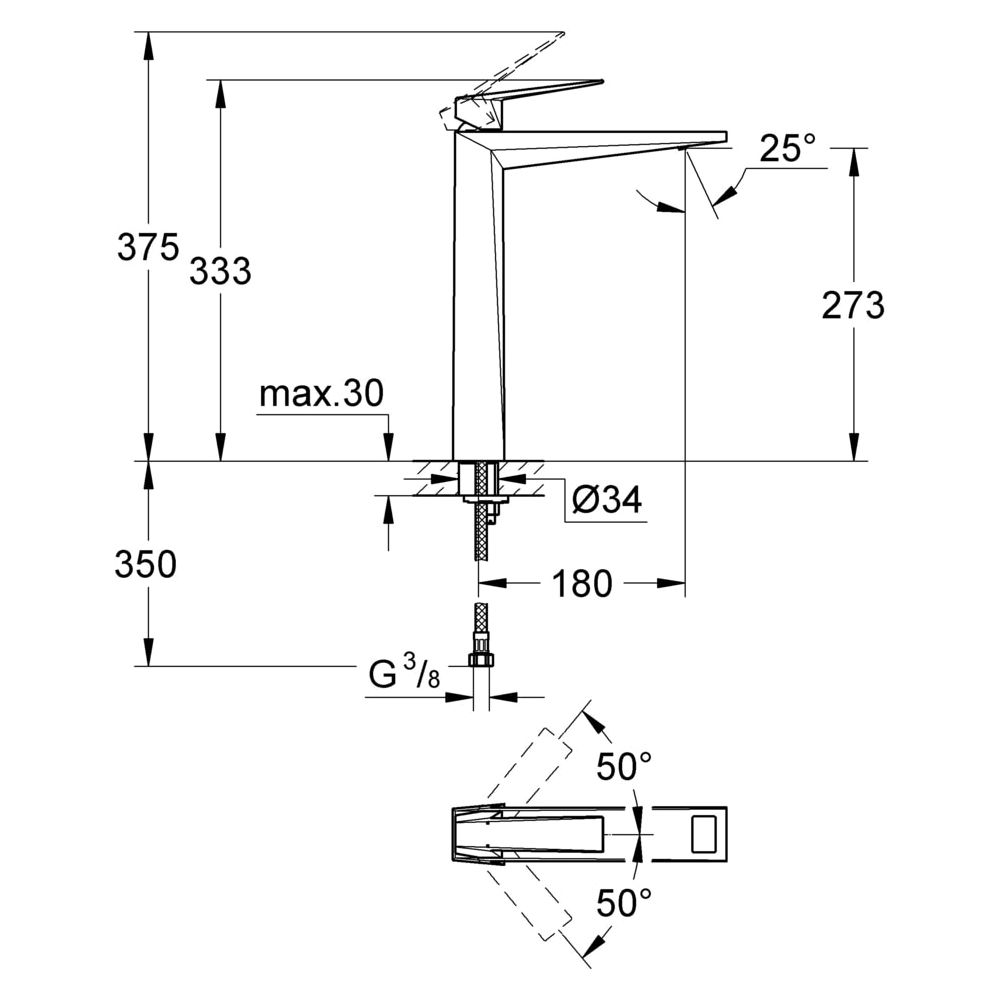 Grohe Allure Brilliant Einhand-Waschtischbatterie, 1/2", XL-Size, glatter Körper, Hard Graphite, 231... GROHE-23114A00  (Abb. 3)