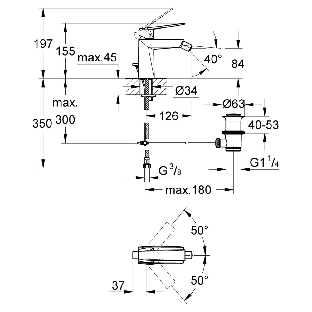 Grohe Allure Brilliant Einhand-Bidetbatterie 1/2", Hard Graphite, 23117A00... GROHE-23117A00  (Abb. 3)