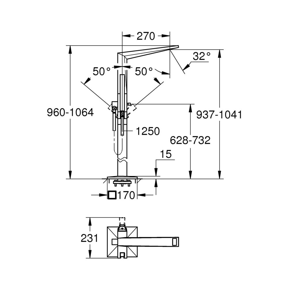 Grohe Allure Brilliant Einhand-Wannenbatterie 1/2", Bodenmontage, Hard Graphite, 23119A00... GROHE-23119A00  (Abb. 3)