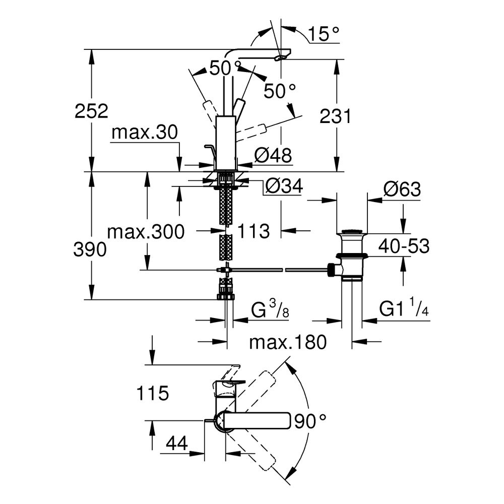 Grohe Lineare Einhand-Waschtischbatterie, L-Size, 1-Loch-Montage, Schwenkauslauf, Zugs... GROHE-232962431 4067393081746 (Abb. 3)