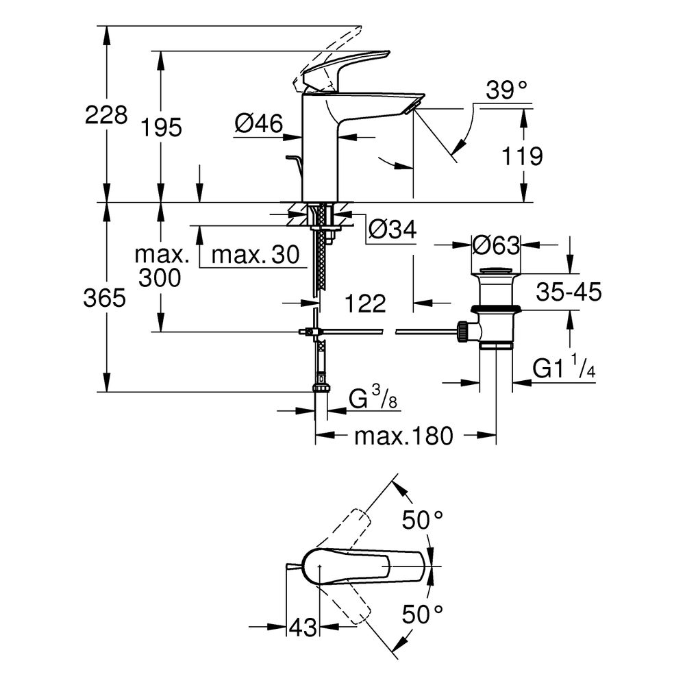 Grohe Eurosmart Einhand-Waschtischbatterie, 1-Loch-Montage, M-Size, Temperaturbegrenze... GROHE-233222433 4067393017141 (Abb. 4)