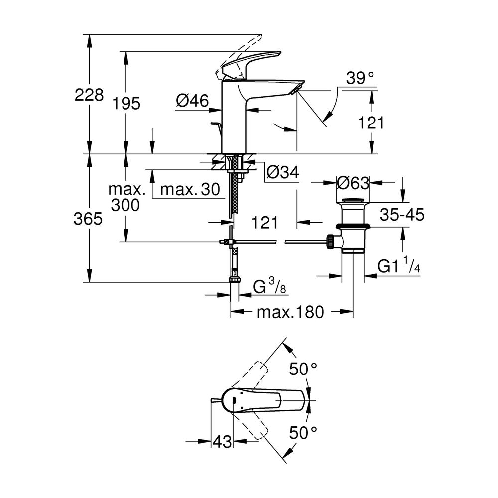 Grohe Eurosmart 1-Loch-Einhand-Waschtischbatterie, M-Size, Mattschwarz, Zugstangen-Gar... GROHE-233222433 4067393017141 (Abb. 3)