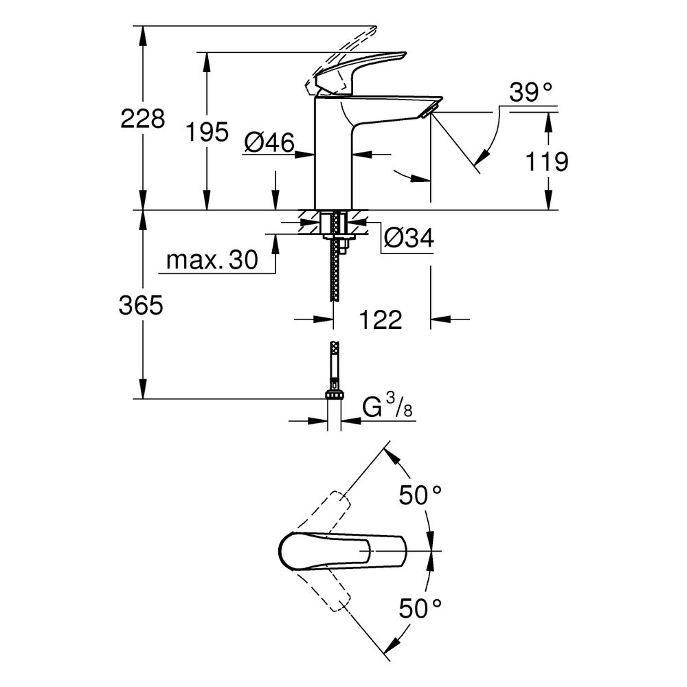 Grohe Eurosmart Einhand-Waschtischbatterie, 1-Loch-Montage, Temperaturbegrenzer, M-Size... GROHE-23324003 4005176613326 (Abb. 6)