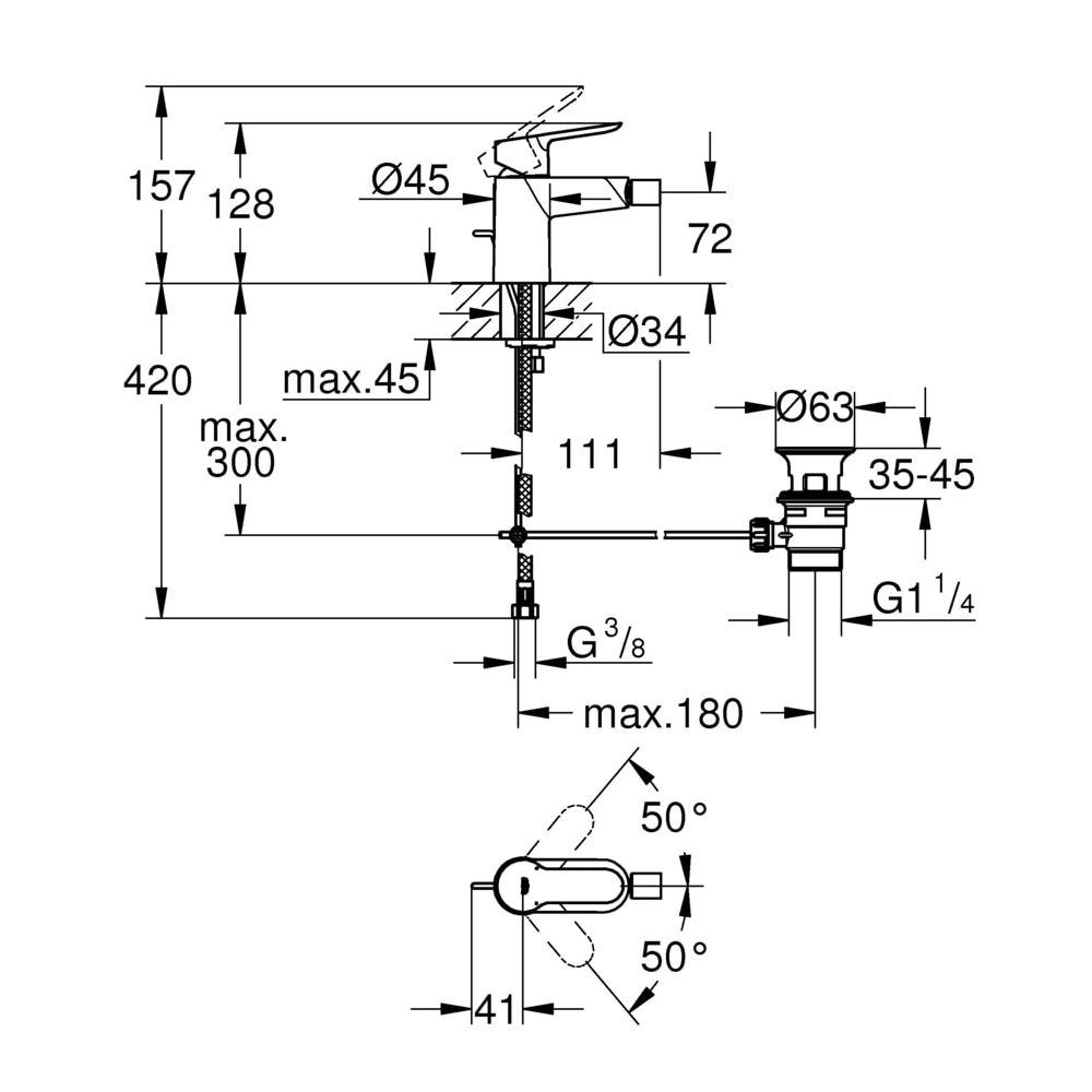Grohe BauEdge Einhand-Bidetbatterie, 5,7l/min, 1 1/4", Messing, Chrom, 23331000... GROHE-23331000 4005176934285 (Abb. 3)