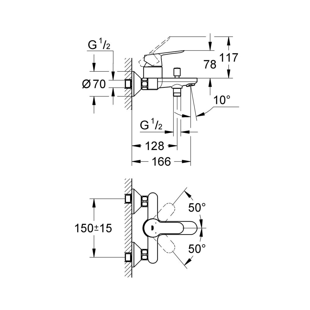 GROHE Einhand-Wannenbatterie BauEdge 23334 integr. Rückflussverhinderer chrom... GROHE-23334000 4005176934322 (Abb. 3)