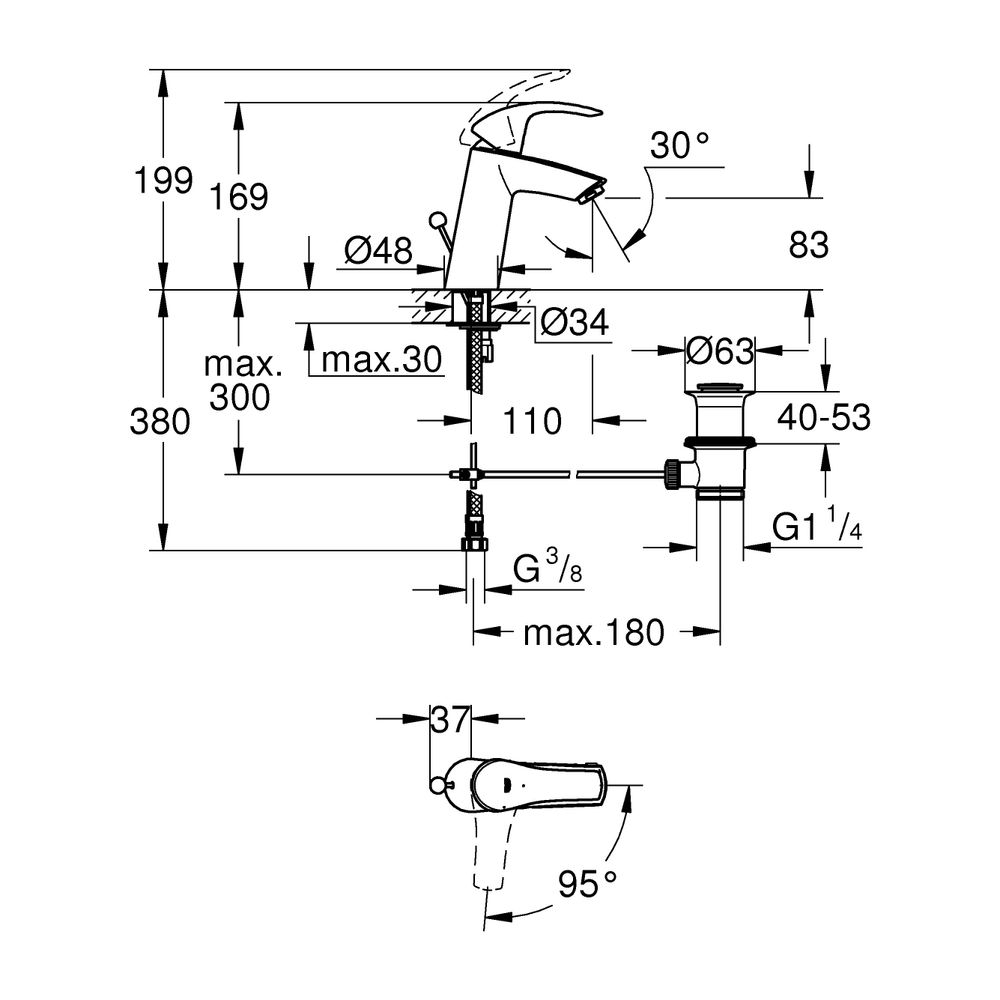 Grohe Eurosmart Standard Einhand-Waschtischbatterie, 1/2", M-Size, Energie-Spar-Funktio... GROHE-2339310E 4005176938467 (Abb. 3)