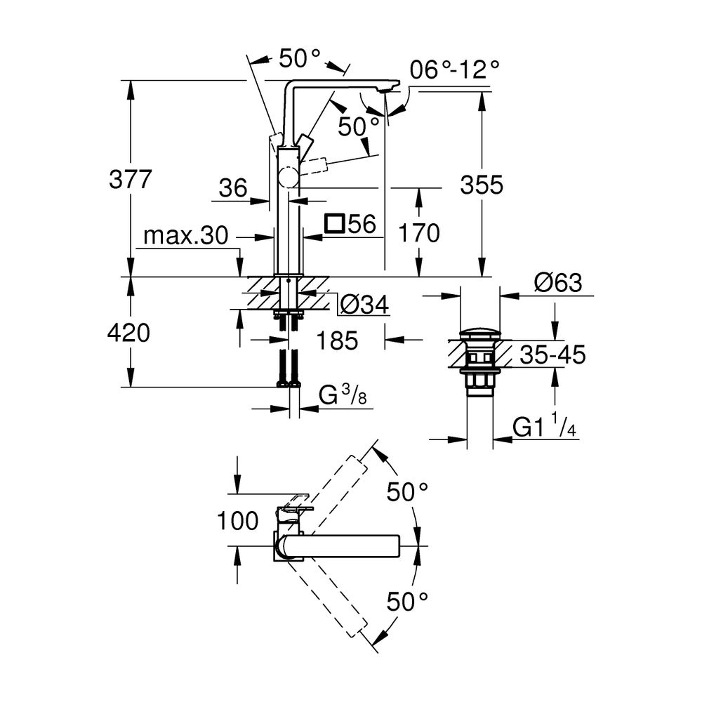 Grohe Allure Einhand-Waschtischbatterie XL-Size Supersteel, glatter Körper, Push-Open A... GROHE-23403DC1 4005176954221 (Abb. 3)