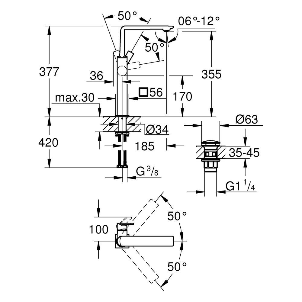 Grohe Allure Einhand-Waschtischbatterie, XL-Size, für freist. Waschschüsseln, m. Push-o... GROHE-23403MG1 4005176947094 (Abb. 3)