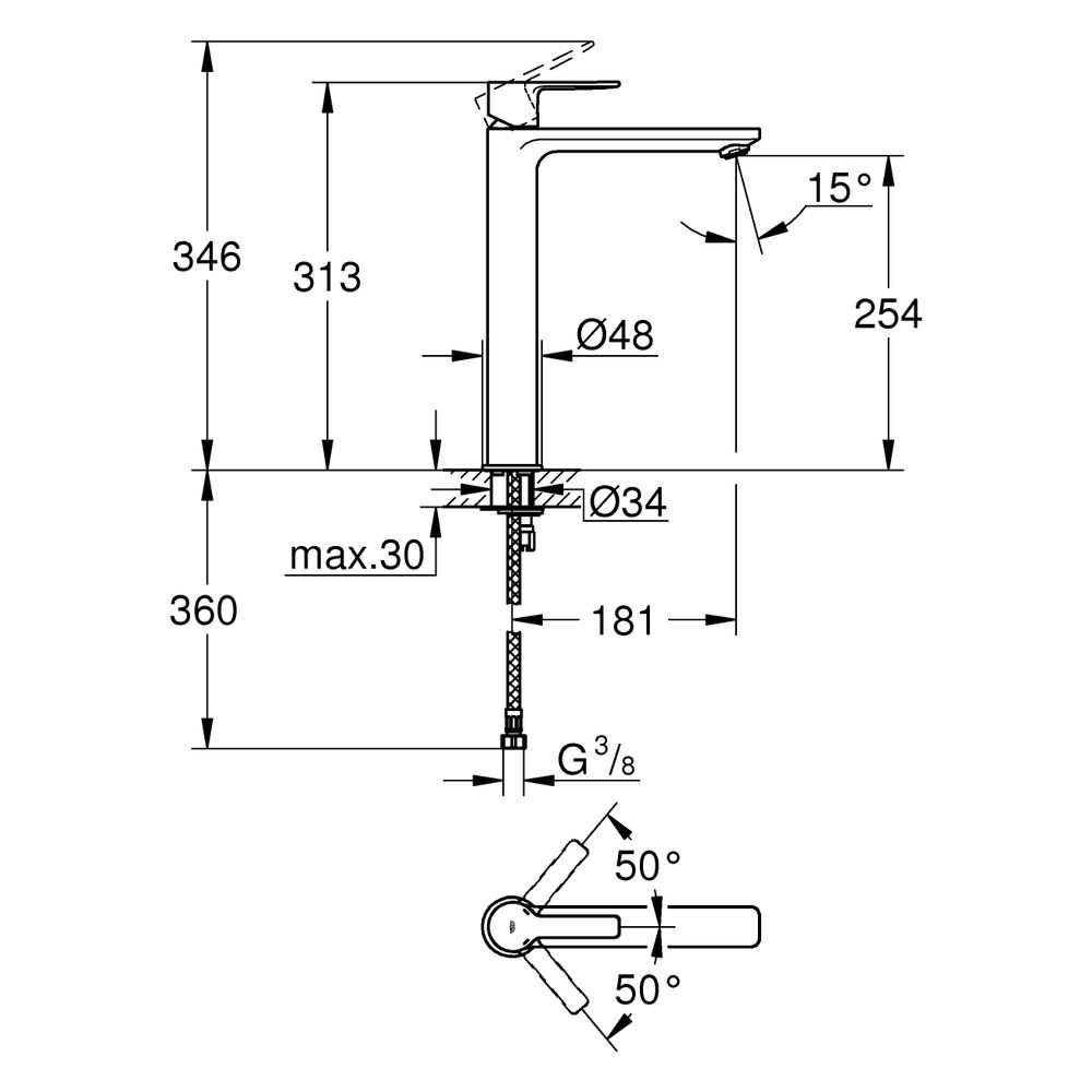 Grohe Lineare Einhand-Waschtischbatterie, XL-Size, 1-Loch-Montage, für freistehende Wa... GROHE-234052431 4067393081692 (Abb. 3)