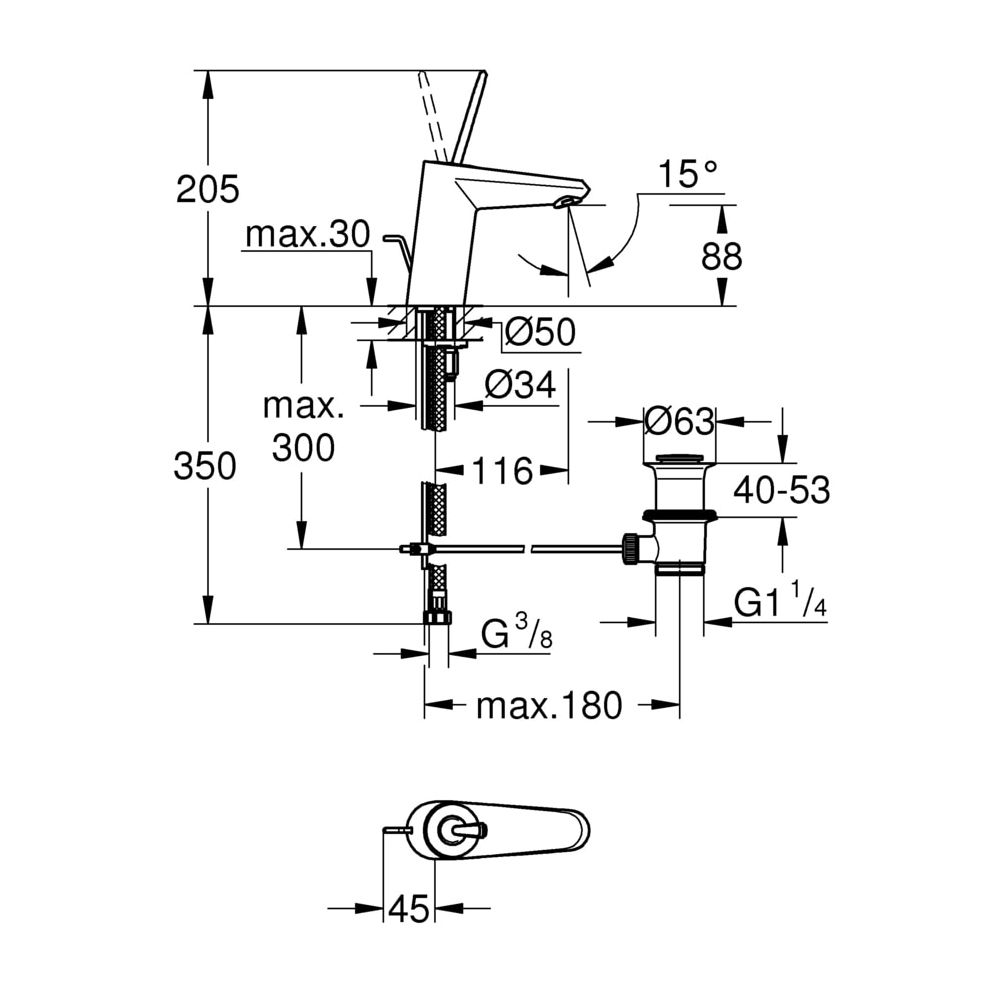 Grohe Eurodisc Joy Einhand-Waschtischbatterie, 1/2", S-Size, Moon White/Chrom, 23425LS0... GROHE-23425LS0  (Abb. 3)