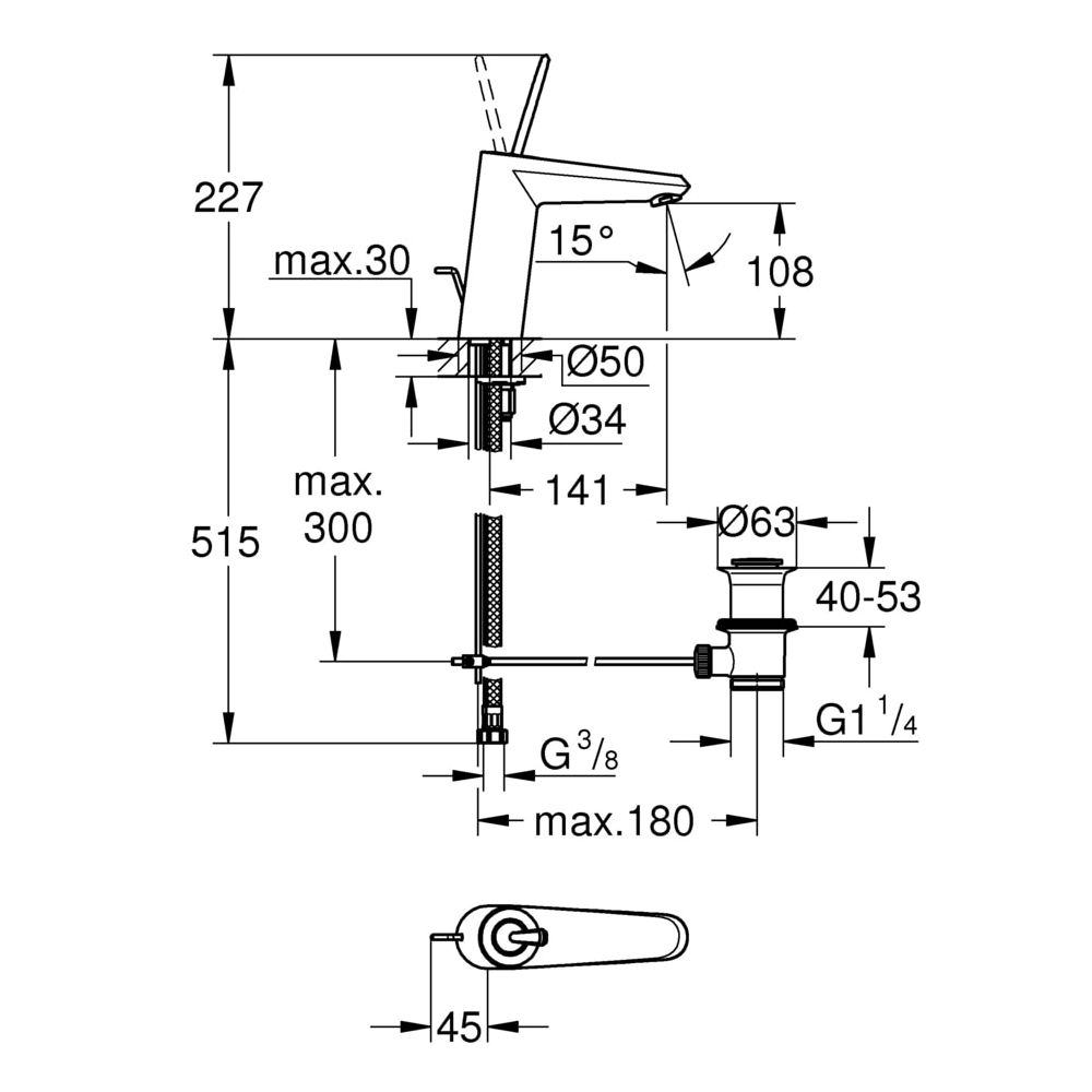 Grohe Eurodisc Joy Einhand-Waschtischbatterie, 1/2", M-Size, Moon White/Chrom, 23427LS0... GROHE-23427LS0  (Abb. 3)