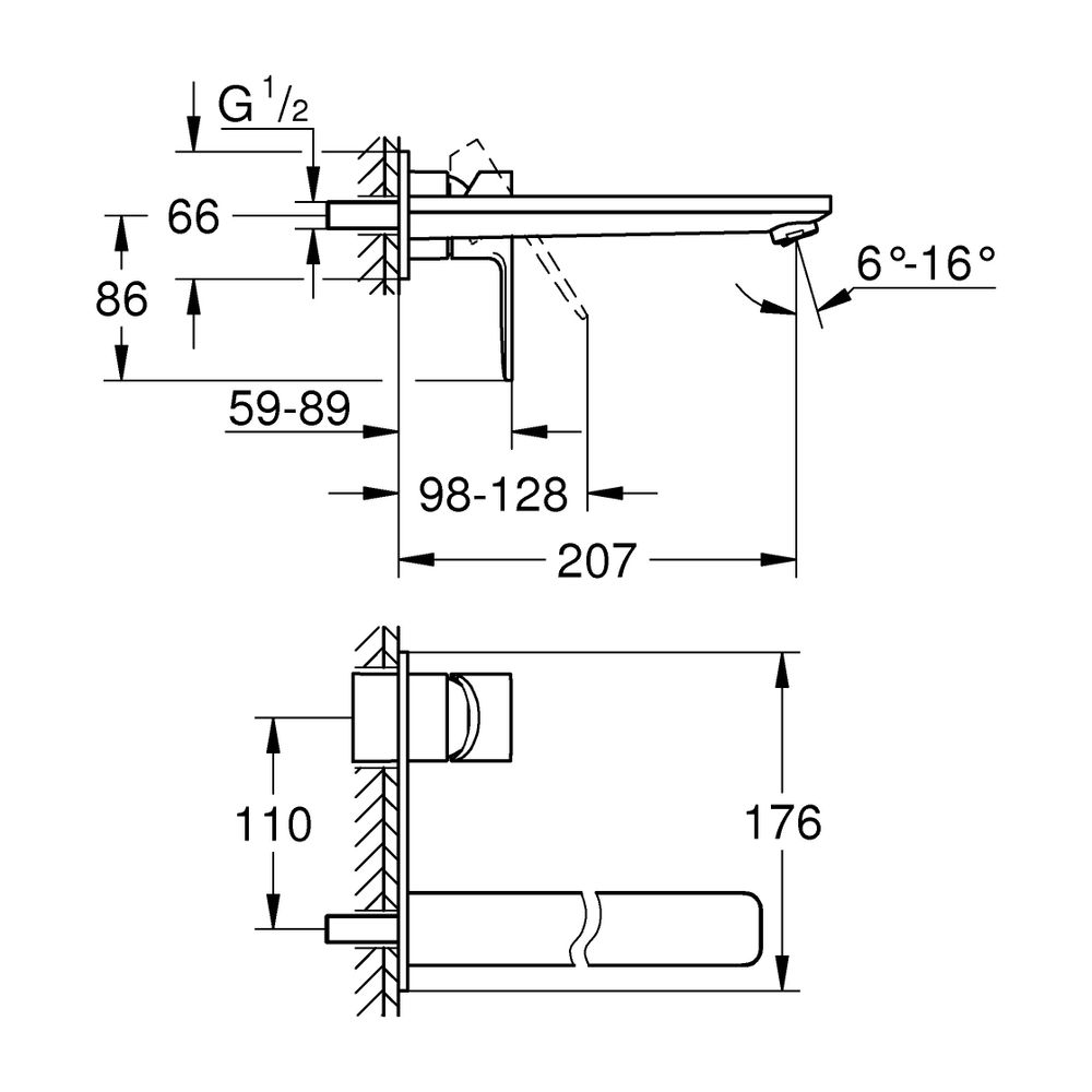 Grohe Lineare 2-Loch-Waschtischbatterie, Wandmontage, Fertigmontageset, 207mm Ausladun... GROHE-23444001 4005176411977 (Abb. 10)