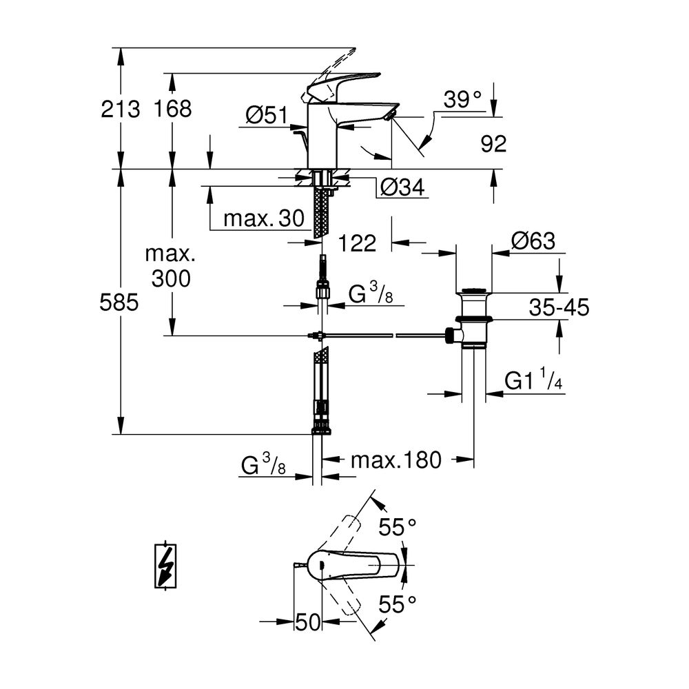 Grohe Eurosmart Einhand-Waschtischbatterie, S-Size, Niederdruck, mit Zugstangen-Ablaufg... GROHE-23459003 4005176690259 (Abb. 8)