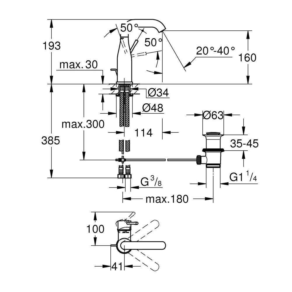 Grohe Essence Einhand-Waschtischbatterie, 1/2", M-Size, schwenkbarer Auslauf, mit Zugst... GROHE-23462001 4005176306907 (Abb. 3)