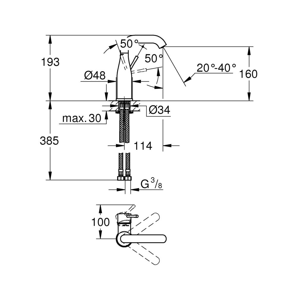 Grohe Essence Einhand-Waschtischbatterie, 1/2", M-Size, schwenkbarer Auslauf, glatter K... GROHE-23463001 4005176306914 (Abb. 3)
