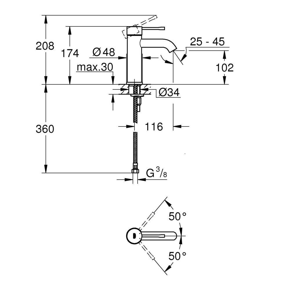 Grohe Essence Einhand-Waschtischbatterie, 1/2", S-Size, 1-Loch-Montage, mit AquaGuide u... GROHE-23590DL1 4005176425882 (Abb. 3)