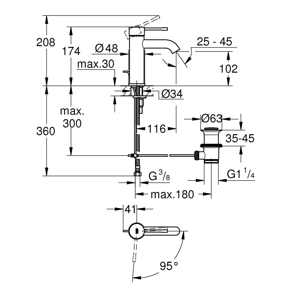 Grohe Essence Einhand-Waschtischbatterie, 1/2", S-Size, Energie-Spar-Funktion, mit Zugs... GROHE-23591001 4005176339196 (Abb. 3)