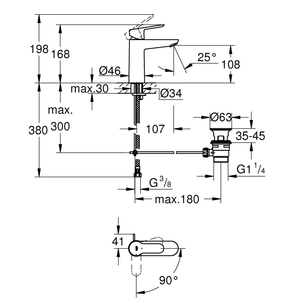 Grohe BauEdge Einhand-Waschtischbatterie, 1/2", M-Size, Energie-Sparfunktion, Chrom, 23... GROHE-23759000 4005176388477 (Abb. 3)
