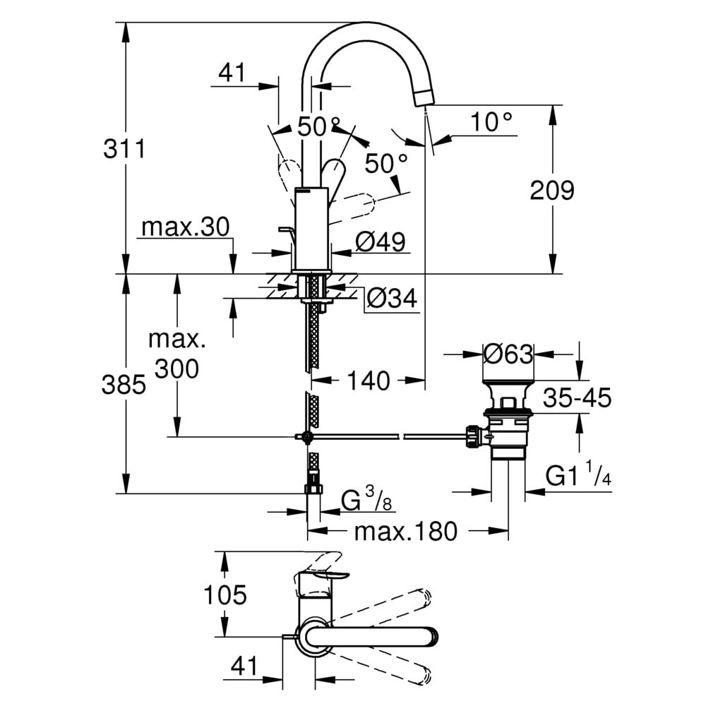 GROHE Einhand-Waschtischbatterie BauEdge 23760 L-Size chrom... GROHE-23760000 4005176388484 (Abb. 3)