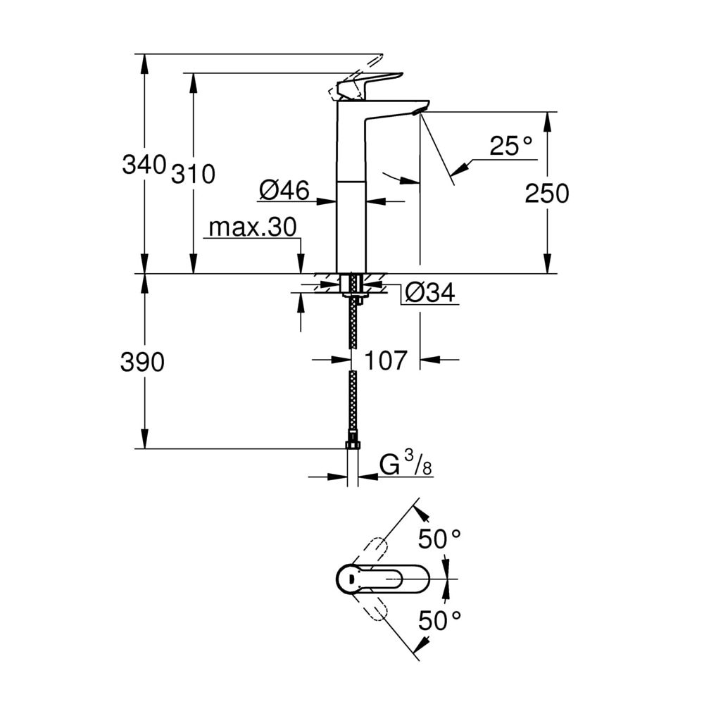 Grohe BauEdge Einhand-Waschtischbatterie, 1/2", XL-Size, Chrom, 23761000... GROHE-23761000 4005176388491 (Abb. 3)