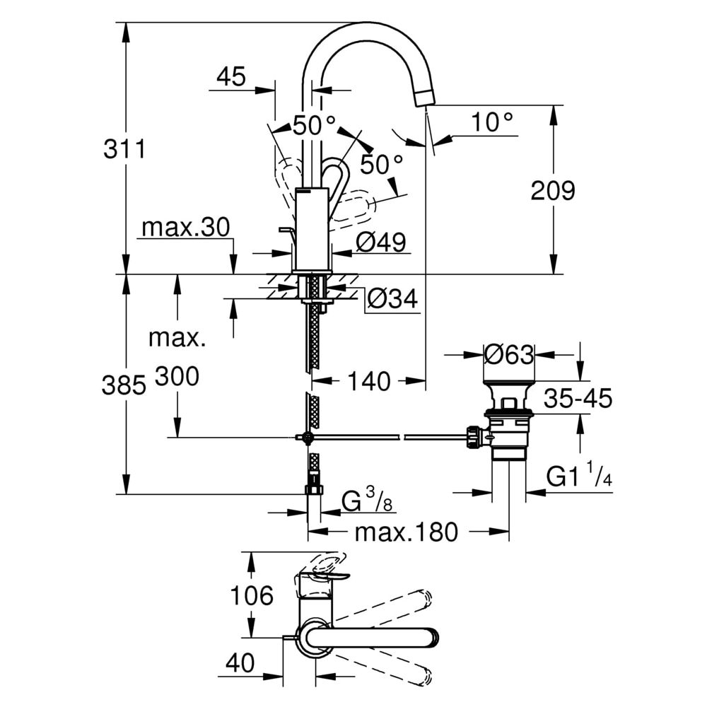Grohe BauLoop Einhand-Waschtischbatterie, 1/2", L-Size, Chrom, 23763000... GROHE-23763000  (Abb. 3)