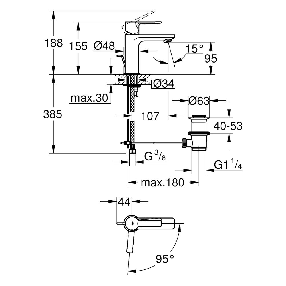 Grohe Lineare Einhand-Waschtischbatterie, XS-Size, 1-Loch-Montage, Energie-Spar-Funkti... GROHE-237902431 4067393081685 (Abb. 3)