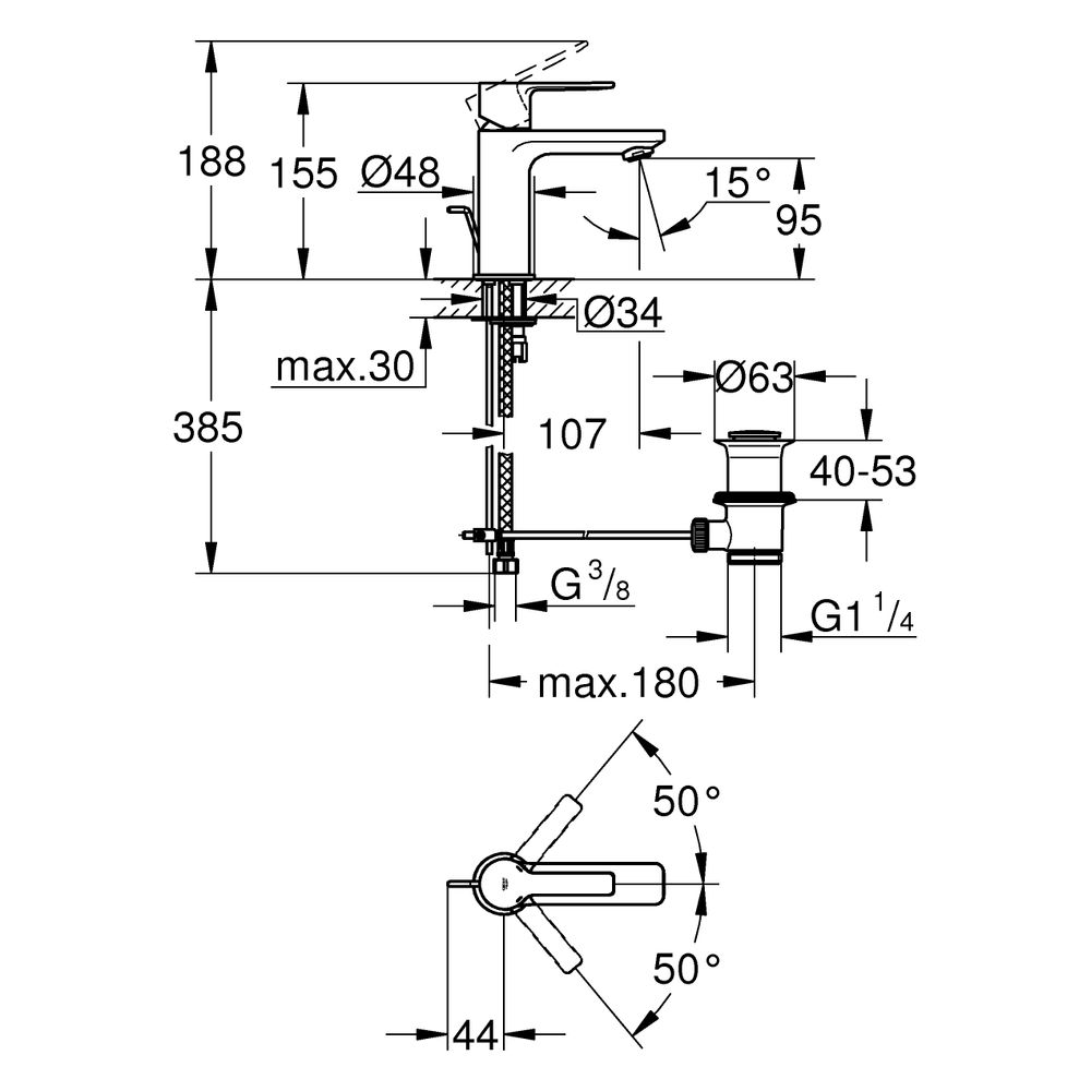 Grohe Lineare Einhand-Waschtischbatterie, XS-Size, 1-Loch-Montage, Energie-Spar-Funktio... GROHE-23790GN1 4067393101154 (Abb. 3)