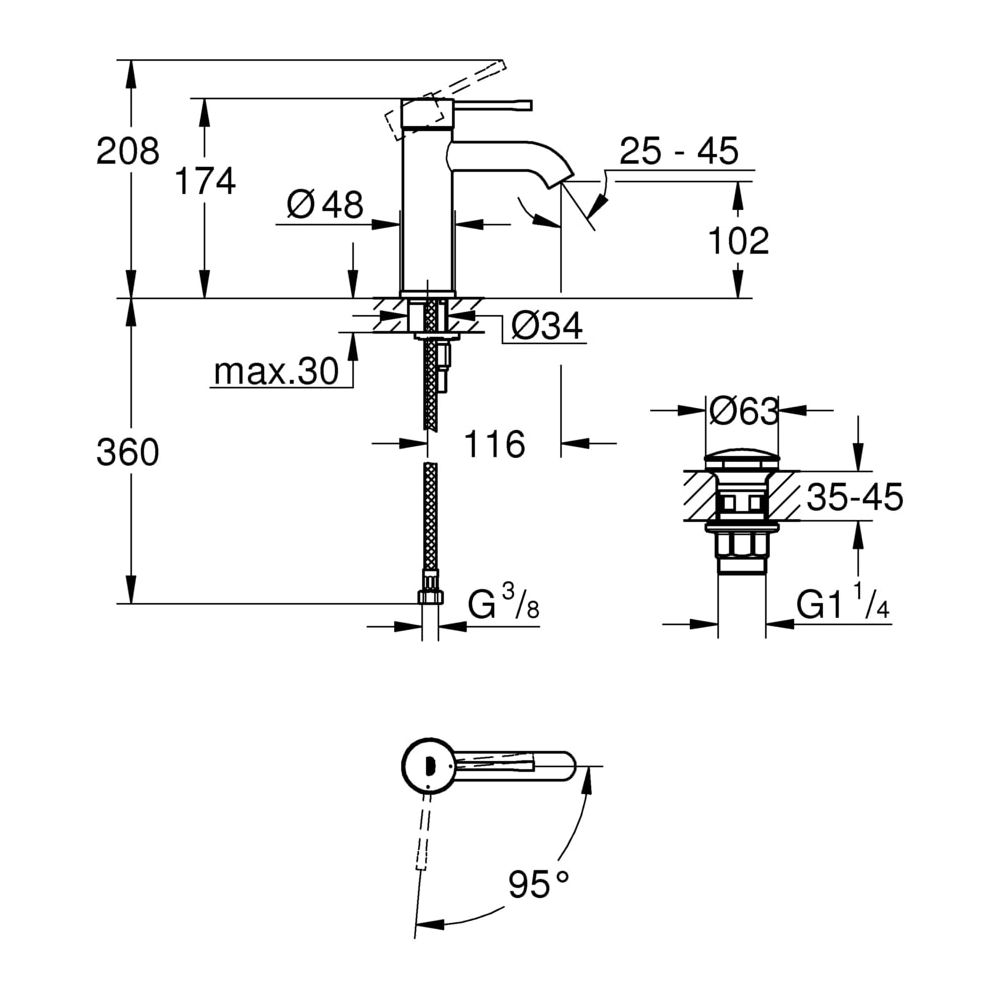 Grohe Essence Einhand-Waschtischbatterie, S-Size, 5,7l/min, Messing, Chrom, 23797001... GROHE-23797001 4005176415531 (Abb. 3)