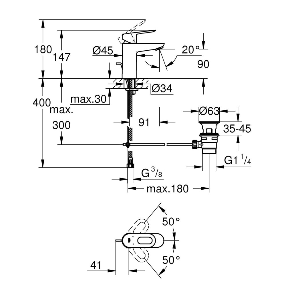 Grohe BauLoop Einhand-Waschtischbatterie, S-Size, 5,7l/min, DN 15, Messing, Chrom, 23803000... GROHE-23803000  (Abb. 3)