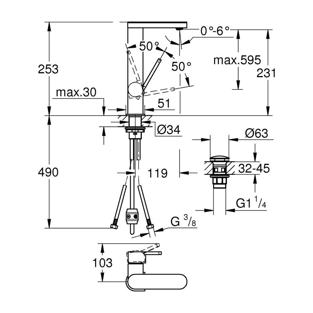Grohe Plus Einhand-Waschtischbatterie, L-Size, 1-Loch-Montage, herausziehbarer Auslauf,... GROHE-23844003 4005176496554 (Abb. 9)