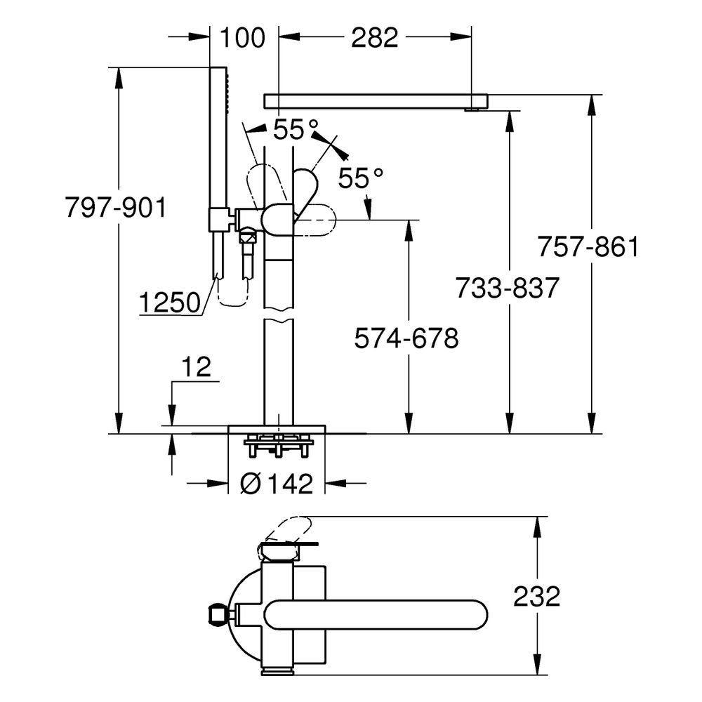 Grohe Plus Einhand-Wannenbatterie, Bodenmontage, Fertigmontageset für 45984001, Chrom, ... GROHE-23846004 4067393080336 (Abb. 3)