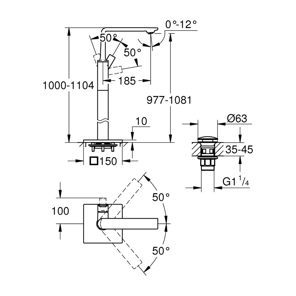 Grohe Allure Einhand-Wannenbatterie Warm Sunset, Bodenmontage, Ausladung 185mm, Fertigm... GROHE-23856DA1 4005176499630 (Abb. 3)